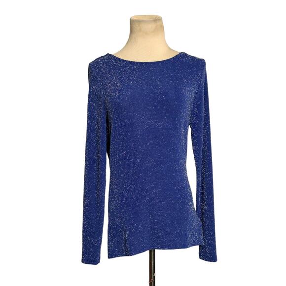 Michael Kors blue metallic long sleeves cocktail top size Small - Picture 1 of 13